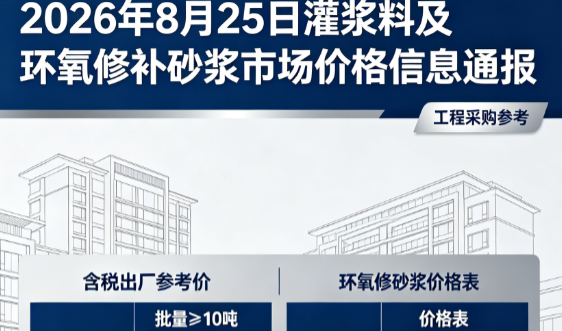 磐石2026年8月25日灌浆料及环氧修补砂浆市场价格信息通报